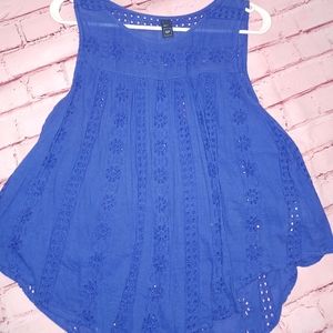 GAP Eyelet Tank Top Tunic, Mosaic Blue Swing Top, Sz Large, Cute Style!